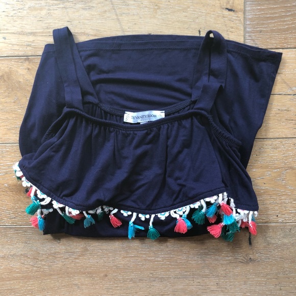 Vanity Room Tassel Popover Cold Shoulder Top - Picture 3 of 3